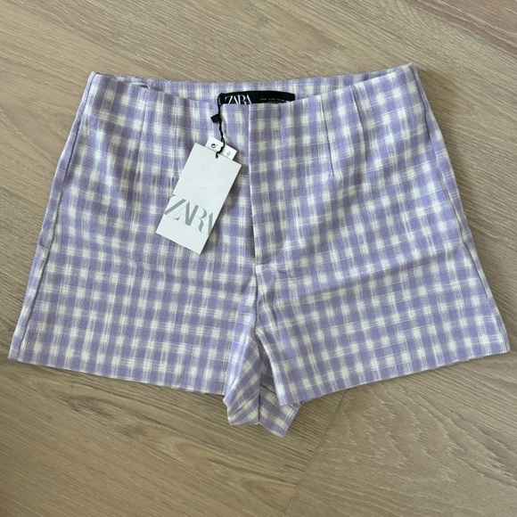Zara Lilac Gingham Shorts - Picture 1 of 4